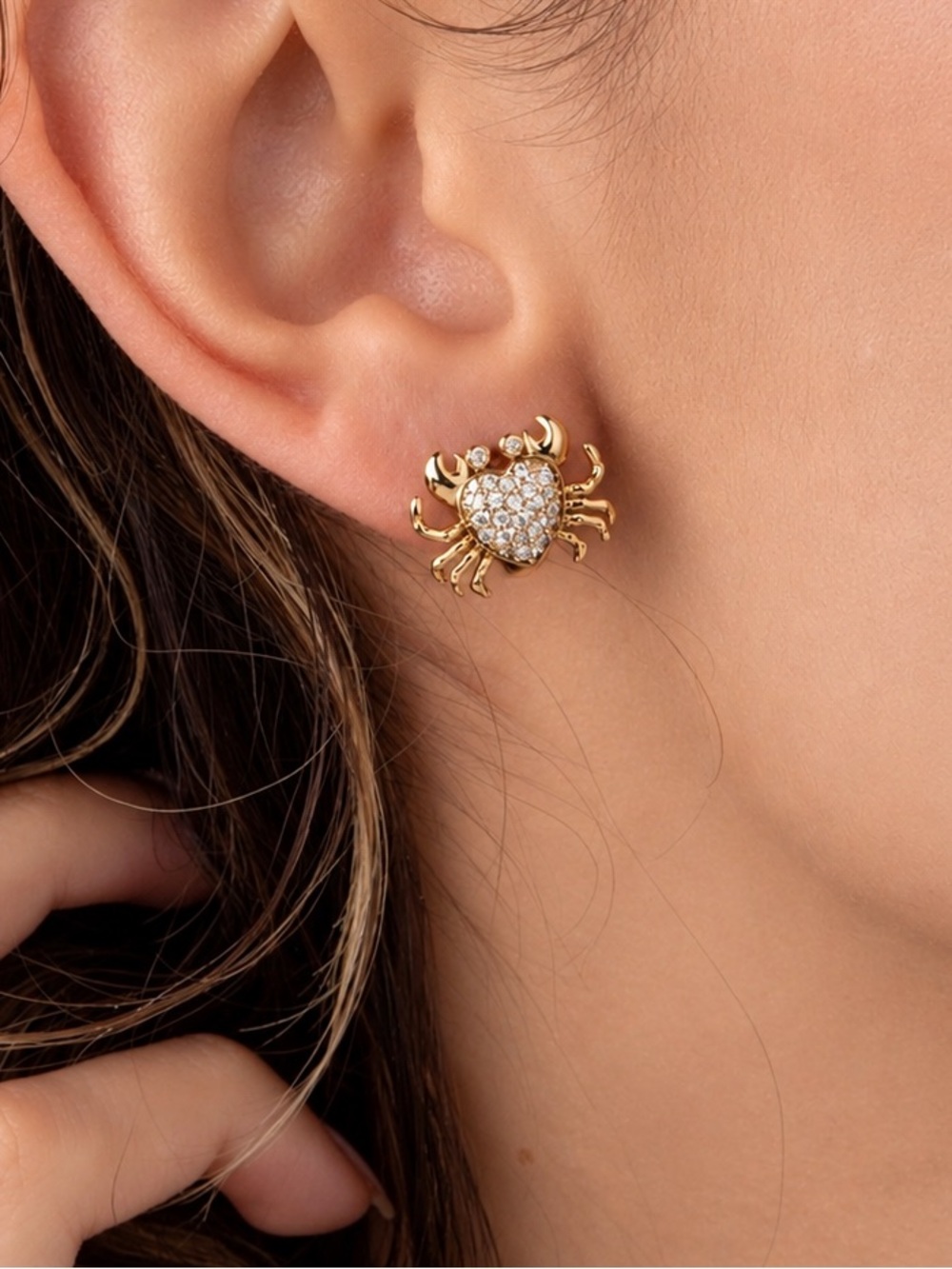 Crab Heart Hoop Earrings |18K Gold Plated Zircon Heart Minimalist Jewelry